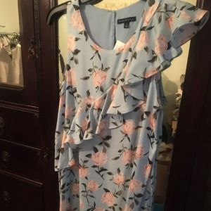 Soft blue/coral floral sleeveless dress